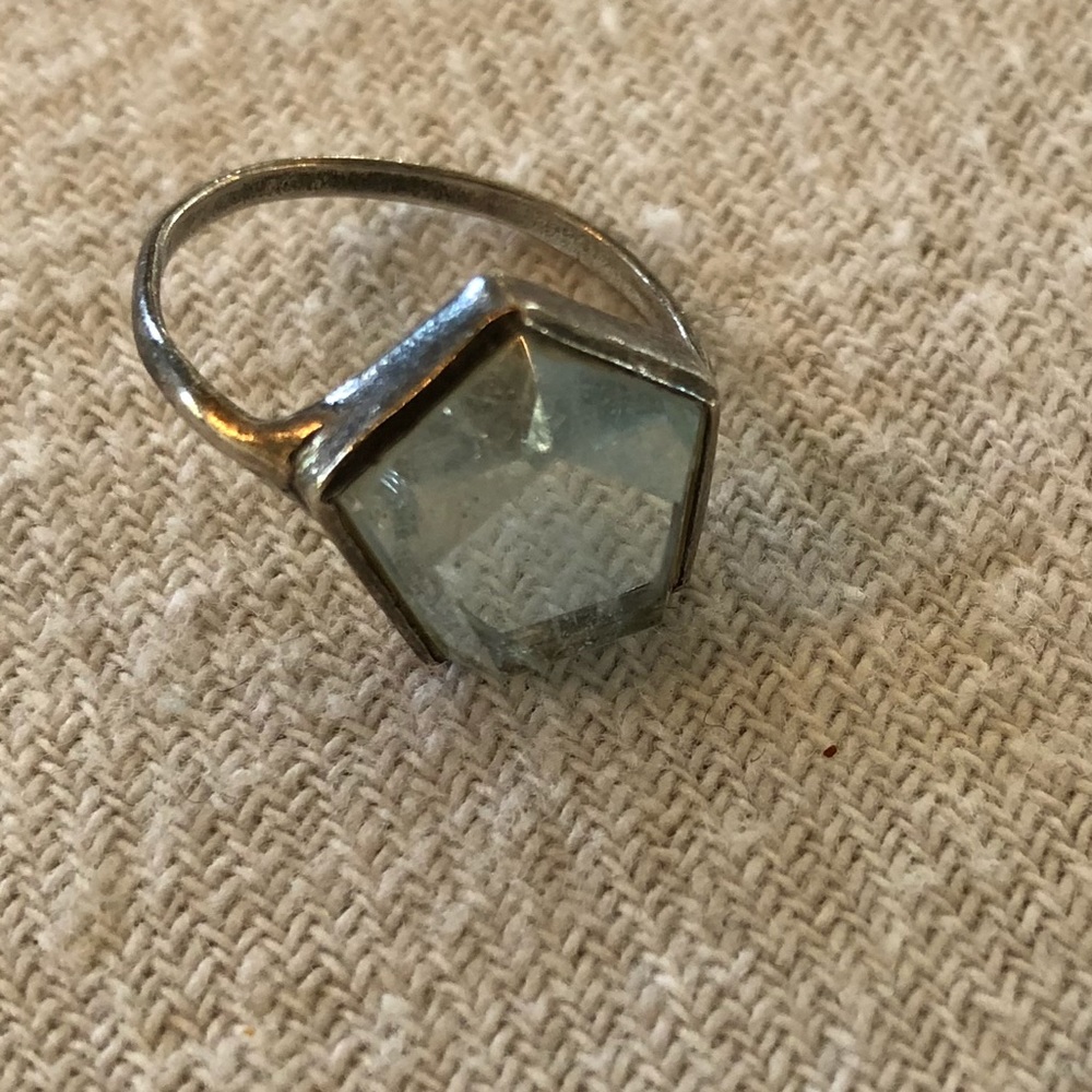 Oxidized sterling silver aquamarine pentagon ring